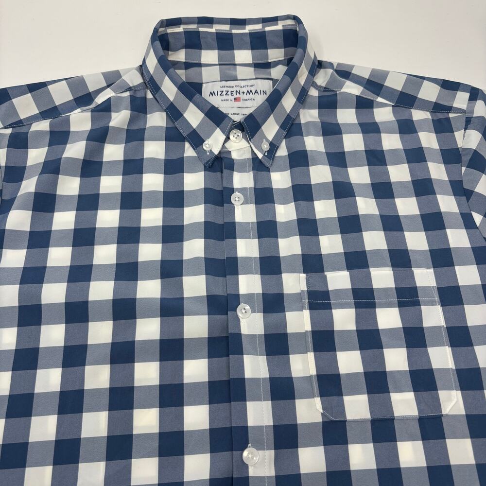 Mizzen & Main 2XL Trim‎ Fit Blue White Plaid Short Sleeve Button Up Shirt